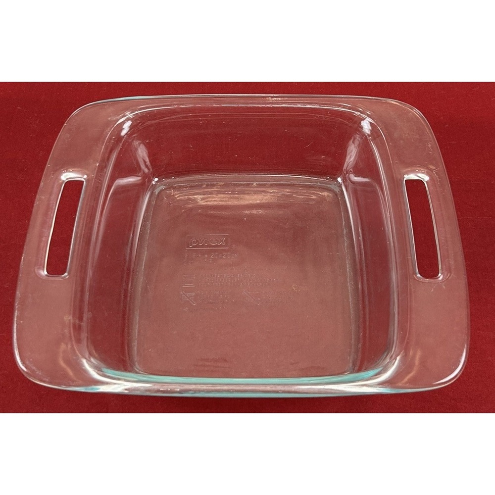 Vintage Pyrex C222 Clear 2 Qt 8 x 8 Casserole Square Baking Pan w/ Handles EUC